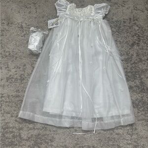 Handmade White Christening / Baptism Dress w/ Bonnet – Heirloom Style